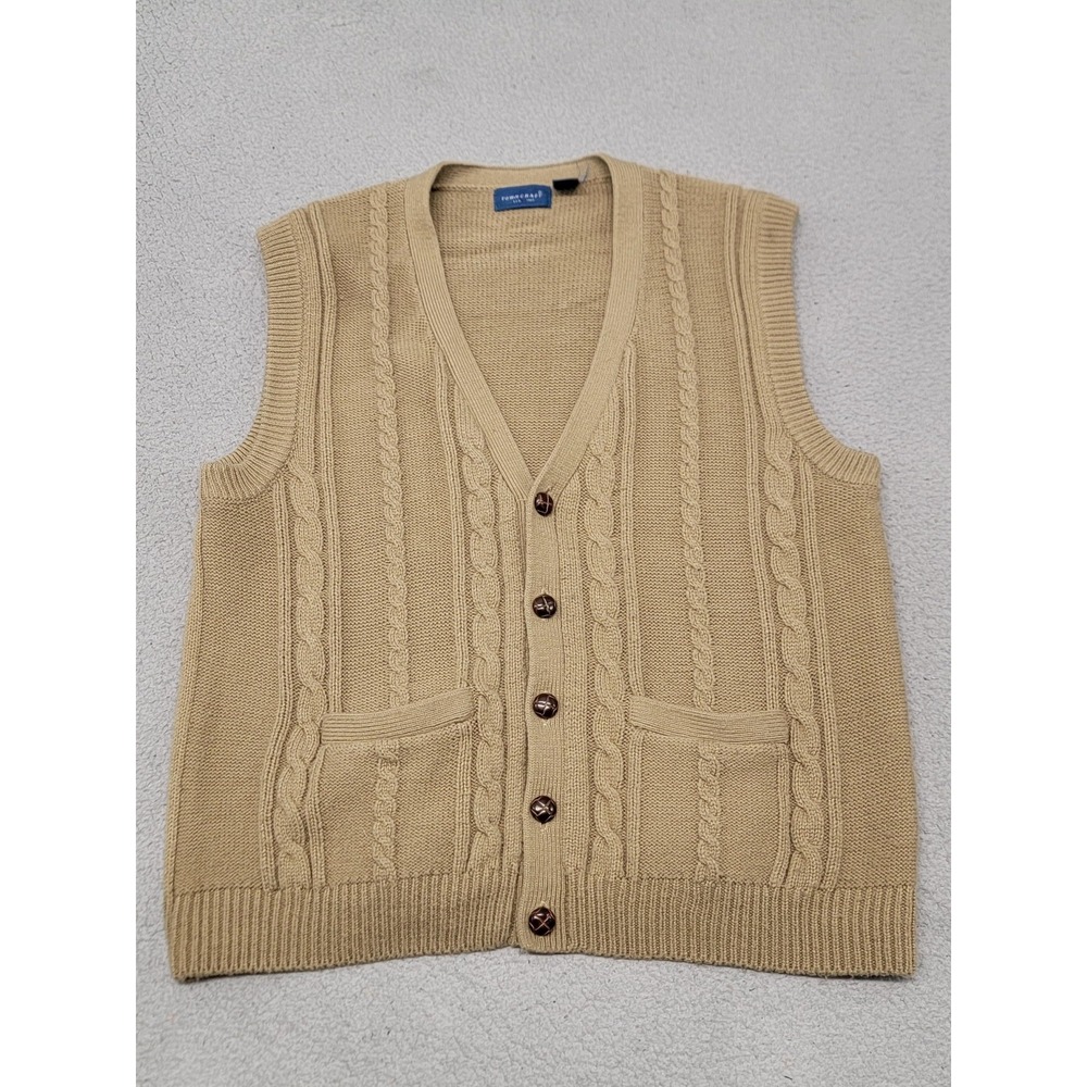 Vintage Towncraft Sweater Vest Mens XL Beige‎ Cable Knit Grandpa 80s 90s